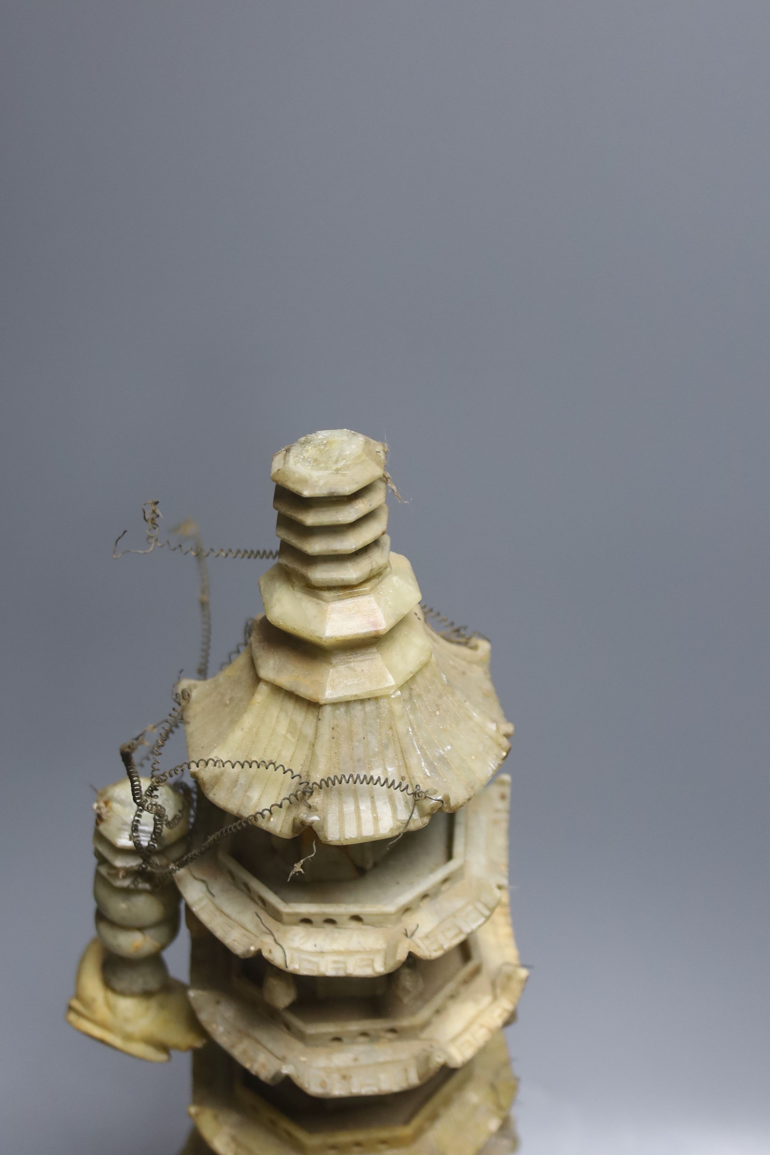 A Chinese soapstone model of a pagoda, early 20th century, 42cm